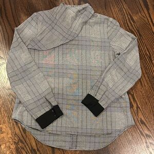 Zara Women's Black and Gray Plaid Button Down Shirt